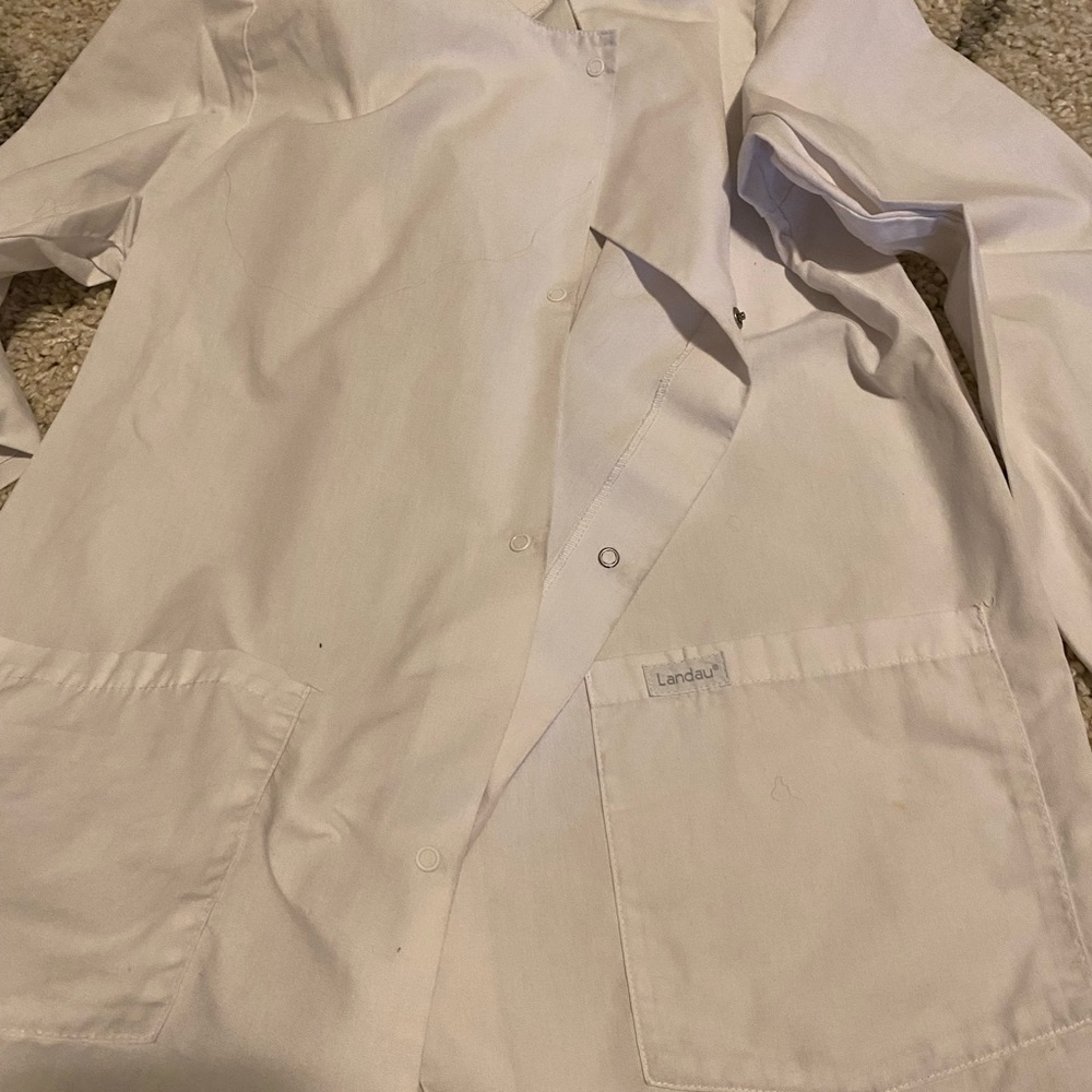 White Landau Women's Scrub Nursing Warm Up Jacket Coat
